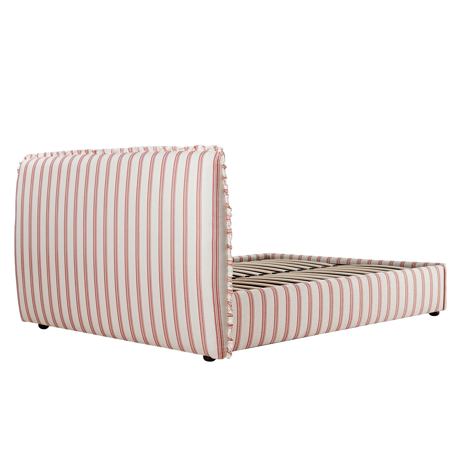 Celeste Upholstered Storage Bed with Ruffled Headboard, Peony Red Stripe