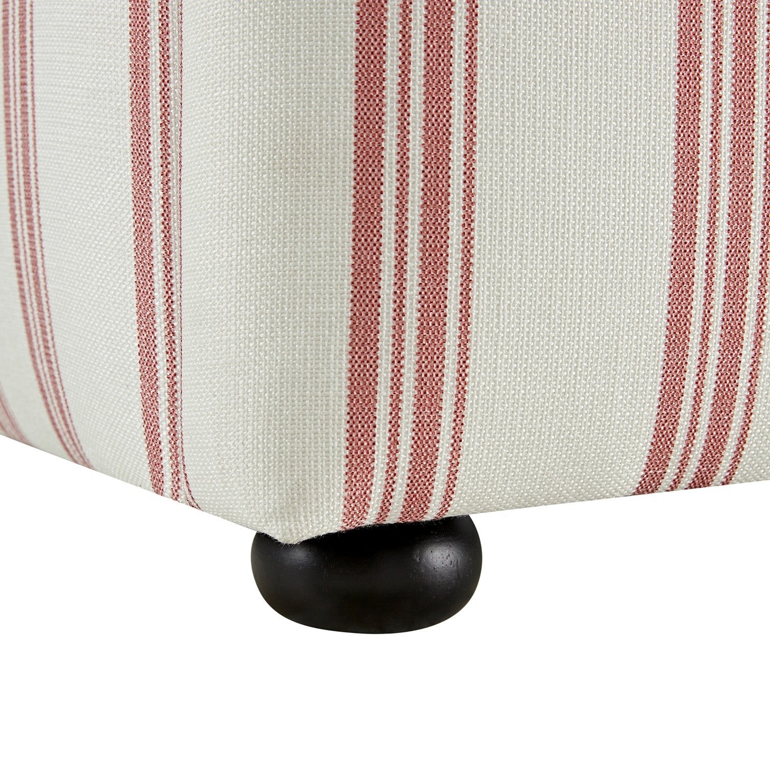 Celeste Upholstered Storage Bed with Ruffled Headboard, Peony Red Stripe