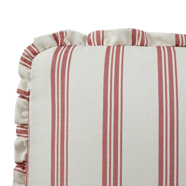 Celeste Upholstered Storage Bed with Ruffled Headboard, Peony Red Stripe - daals