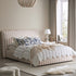Celeste Upholstered Storage Bed with Ruffled Headboard, Peony Red Stripe - daals