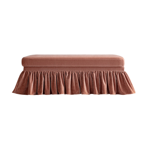 Celeste Ruffled Skirt Upholstered Storage Bench, Antique Rose Chenille
