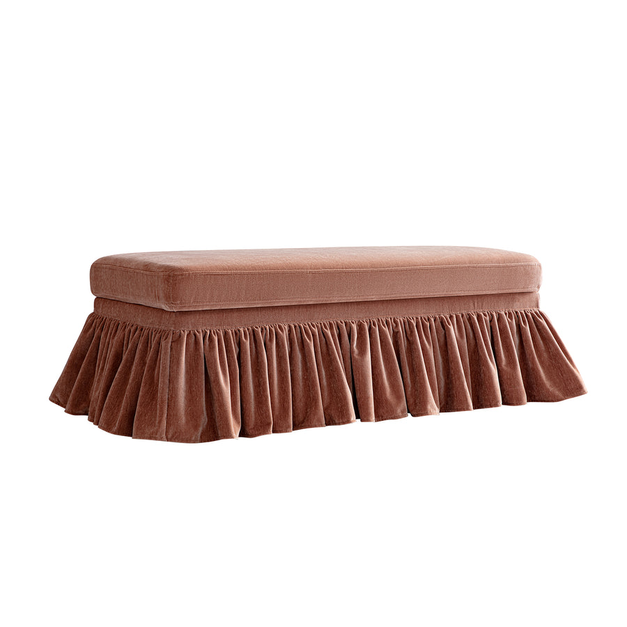 Celeste Ruffled Skirt Upholstered Storage Bench, Antique Rose Chenille