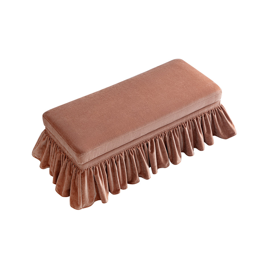 Celeste Ruffled Skirt Upholstered Storage Bench, Antique Rose Chenille