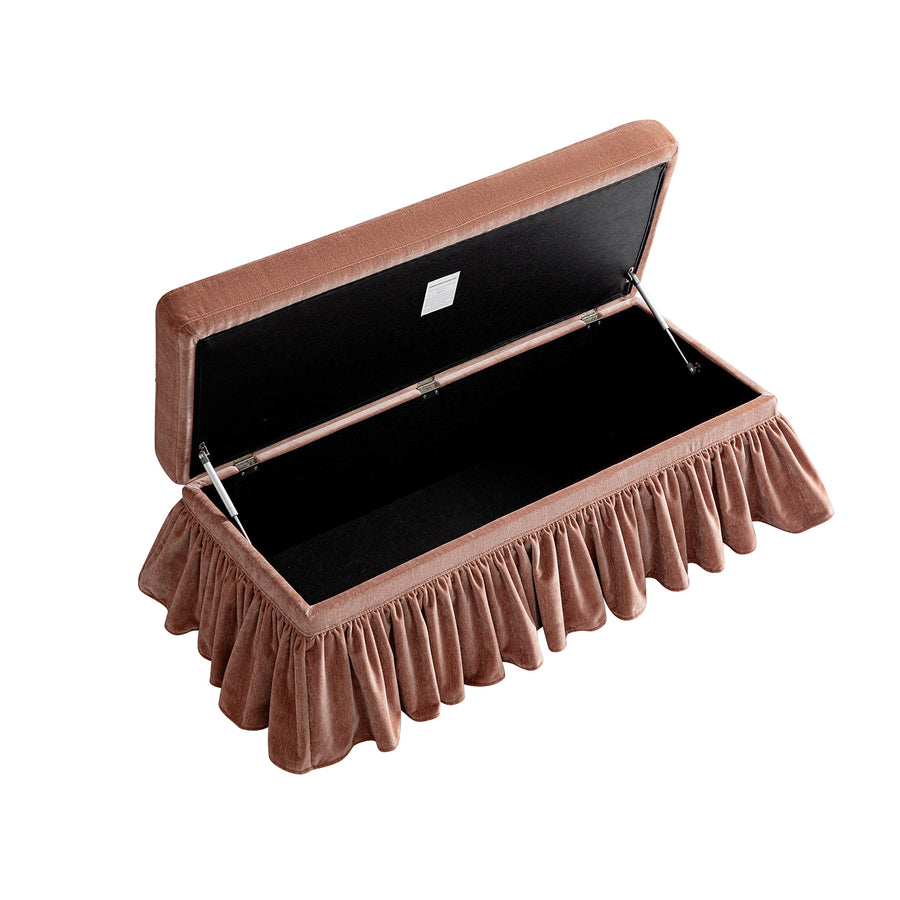 Celeste Ruffled Skirt Upholstered Storage Bench, Antique Rose Chenille