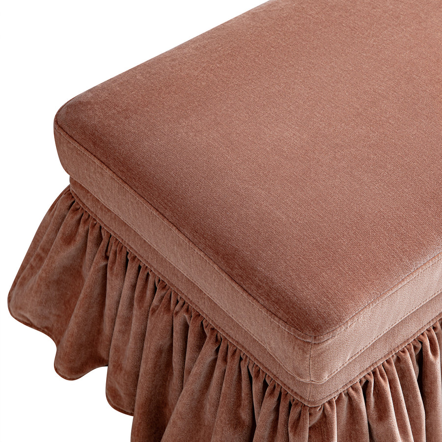 Celeste Ruffled Skirt Upholstered Storage Bench, Antique Rose Chenille
