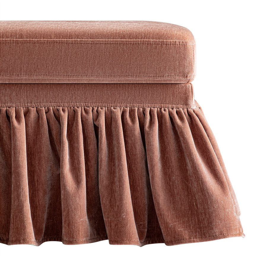 Celeste Ruffled Skirt Upholstered Storage Bench, Antique Rose Chenille