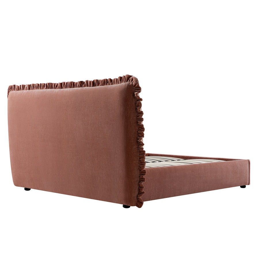 Celeste Upholstered Storage Bed with Ruffled Headboard, Antique Rose Chenille