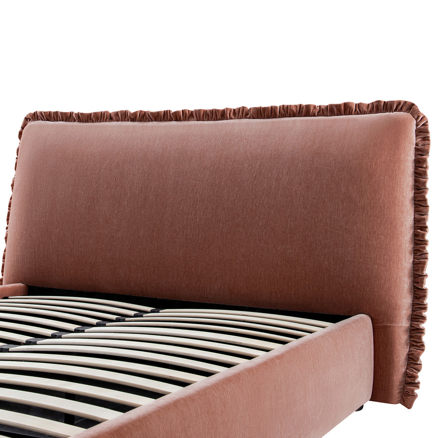 Celeste Upholstered Storage Bed with Ruffled Headboard, Antique Rose Chenille