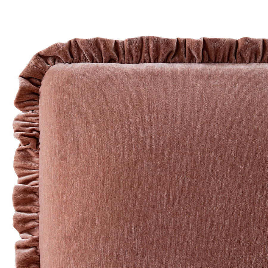 Celeste Upholstered Storage Bed with Ruffled Headboard, Antique Rose Chenille