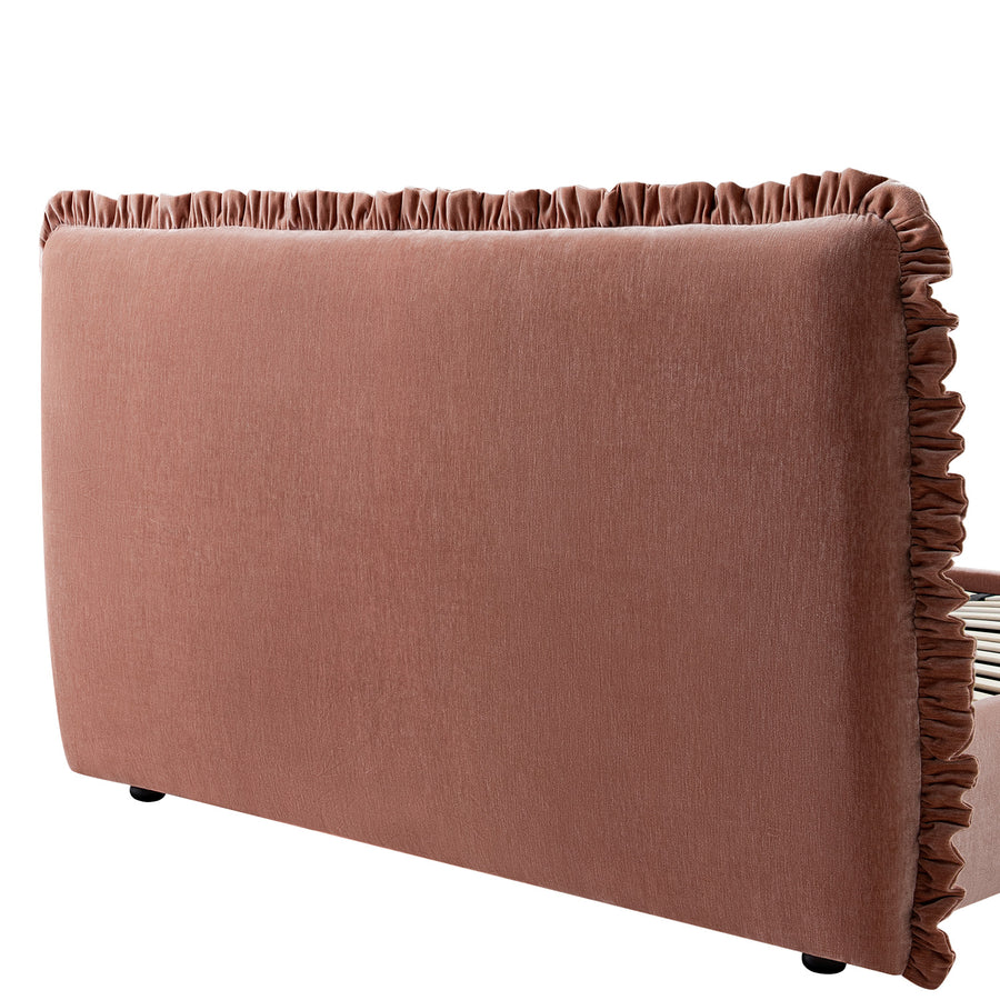 Celeste Upholstered Storage Bed with Ruffled Headboard, Antique Rose Chenille