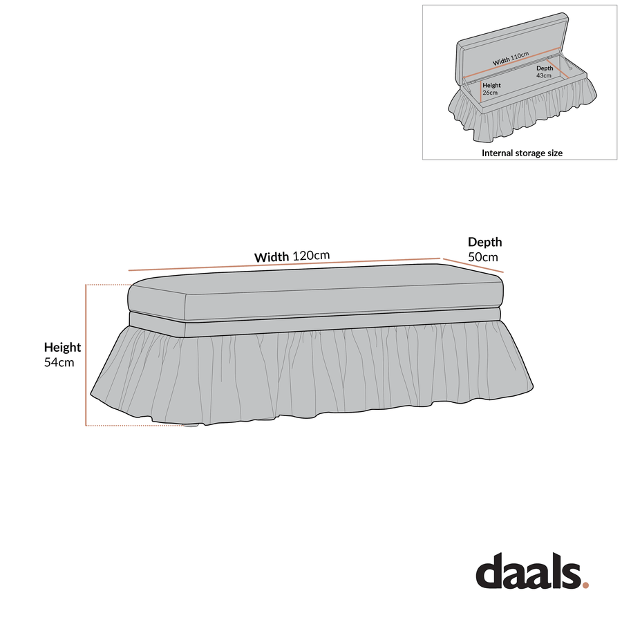 Celeste Ruffled Skirt Upholstered Storage Bench, Beige Gingham - daals