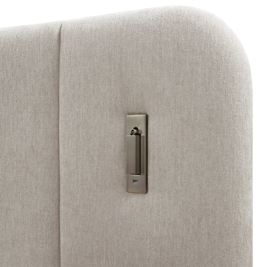 Della Extended Headboard Storage Bed, Soft Beige Chenille