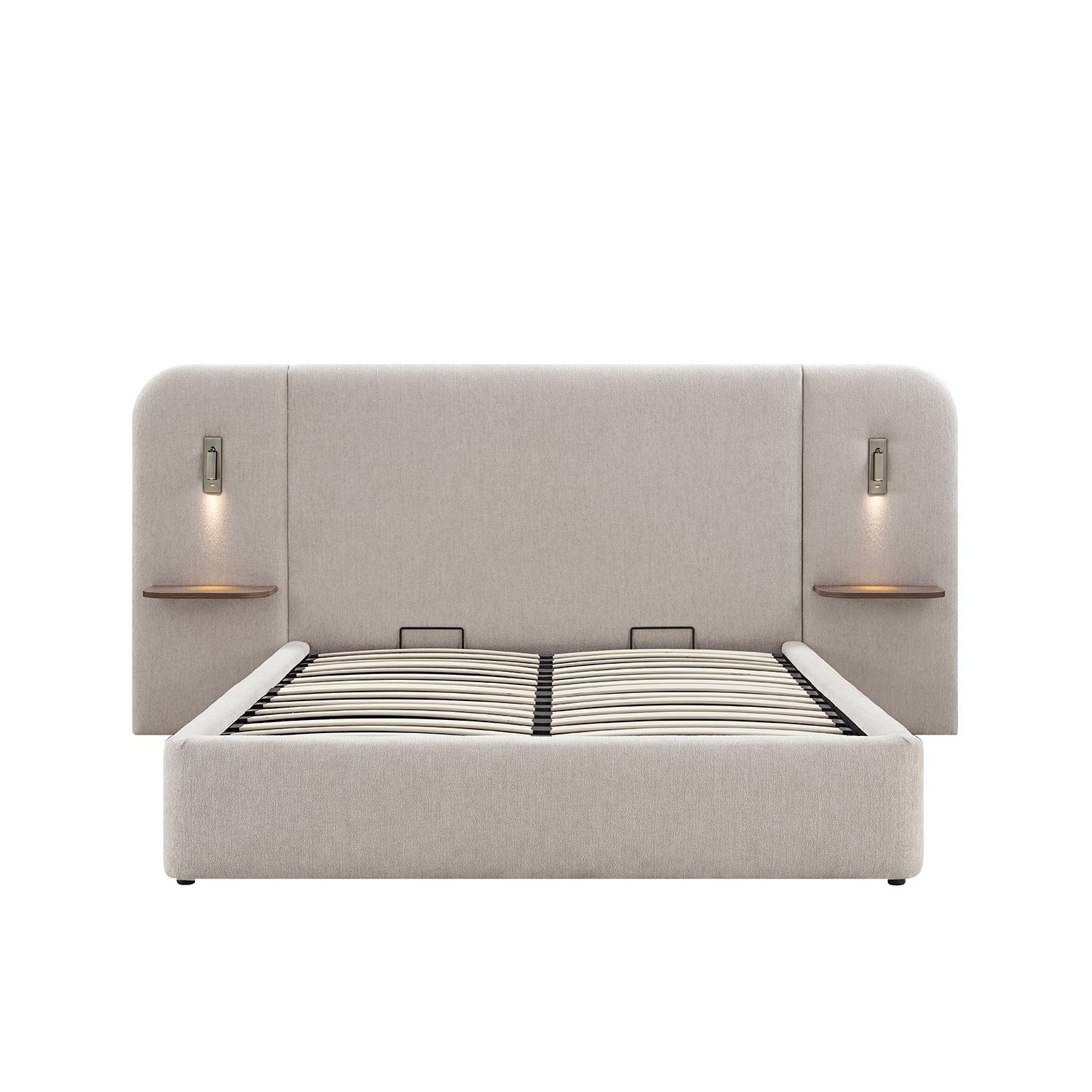 Della Extended Headboard Storage Bed, Soft Beige Chenille
