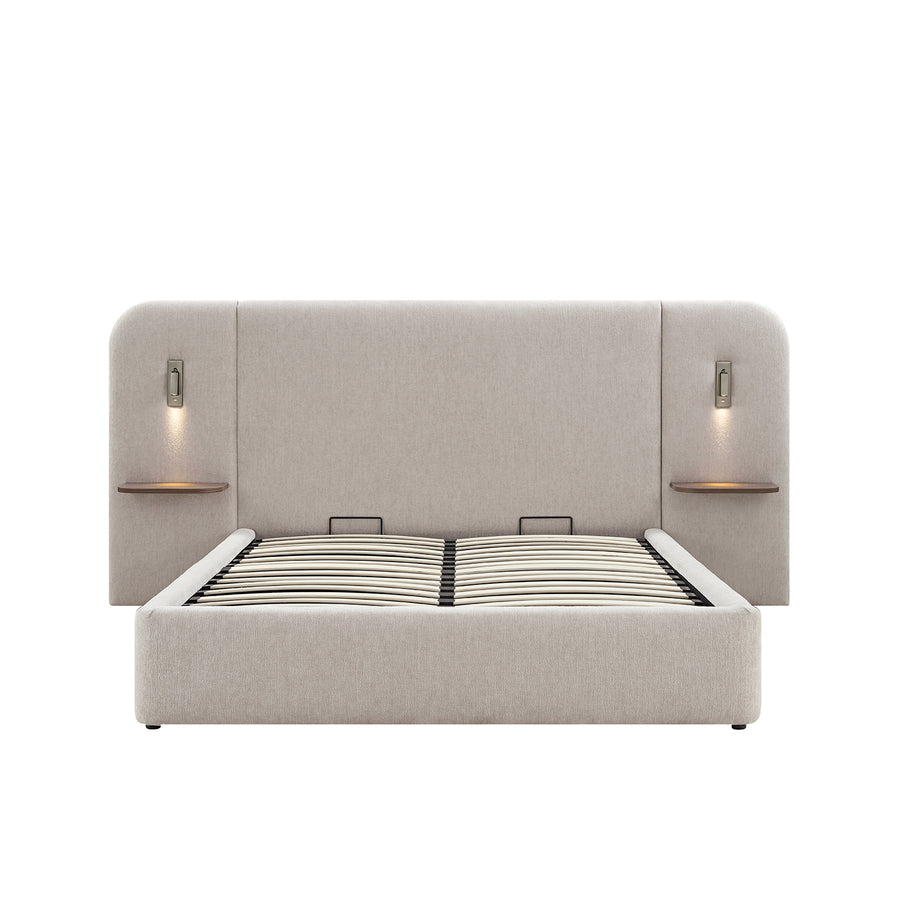 Della Extended Headboard Storage Bed, Soft Beige Chenille