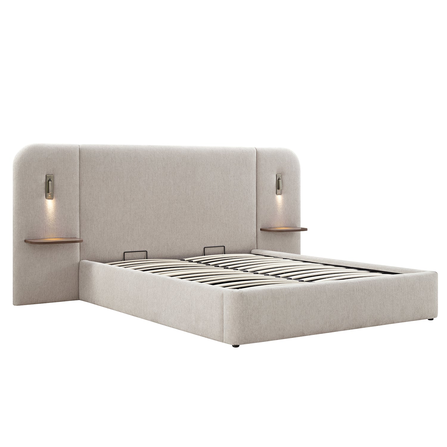 Della Extended Headboard Storage Bed, Soft Beige Chenille