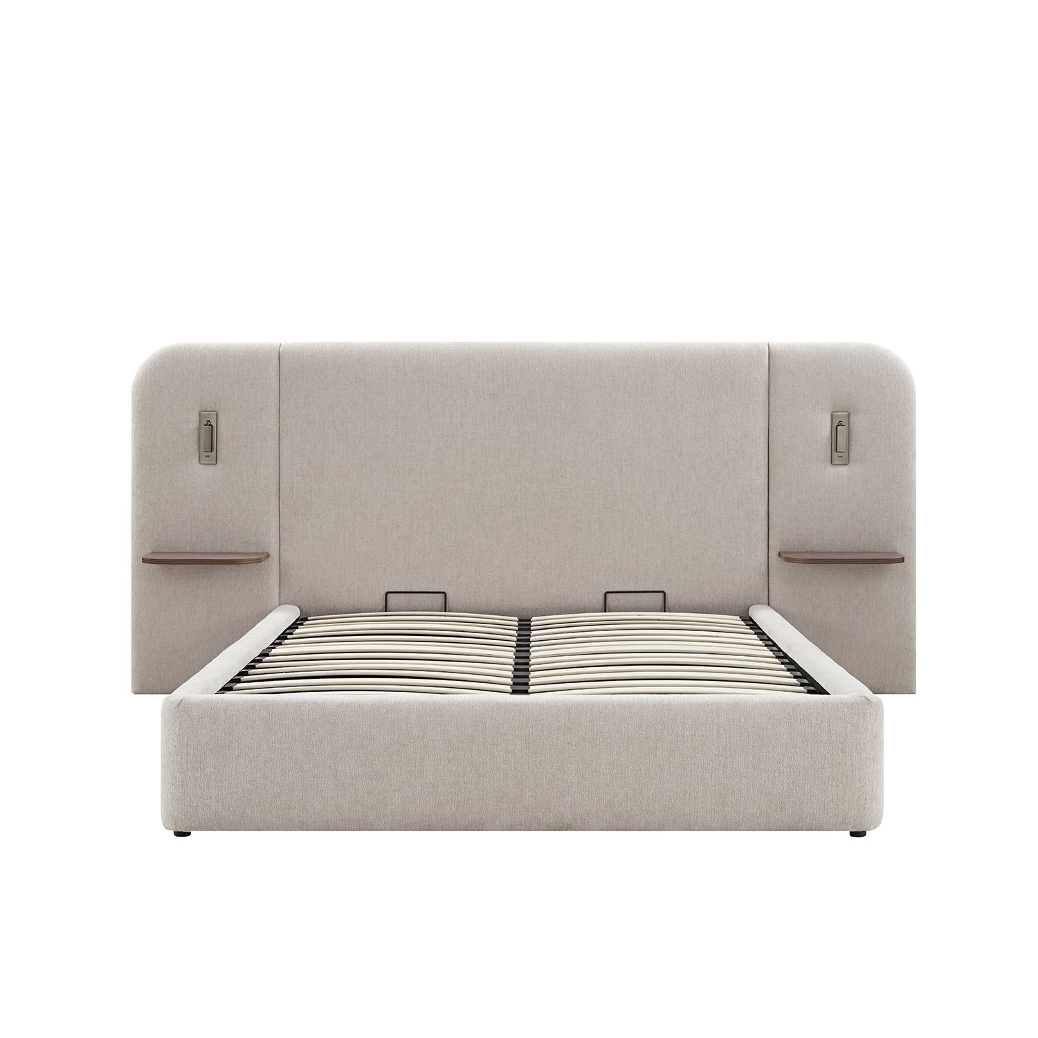 Della Extended Headboard Storage Bed, Soft Beige Chenille