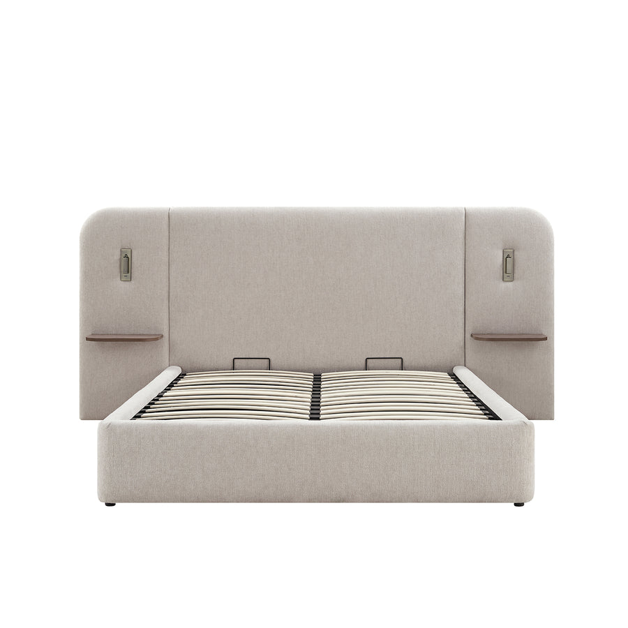 Della Extended Headboard Storage Bed, Soft Beige Chenille