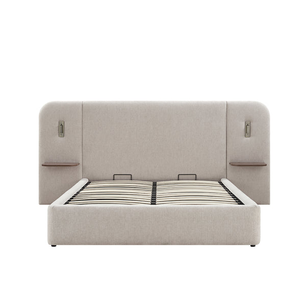 Della Extended Headboard Storage Bed, Soft Beige Chenille - daals