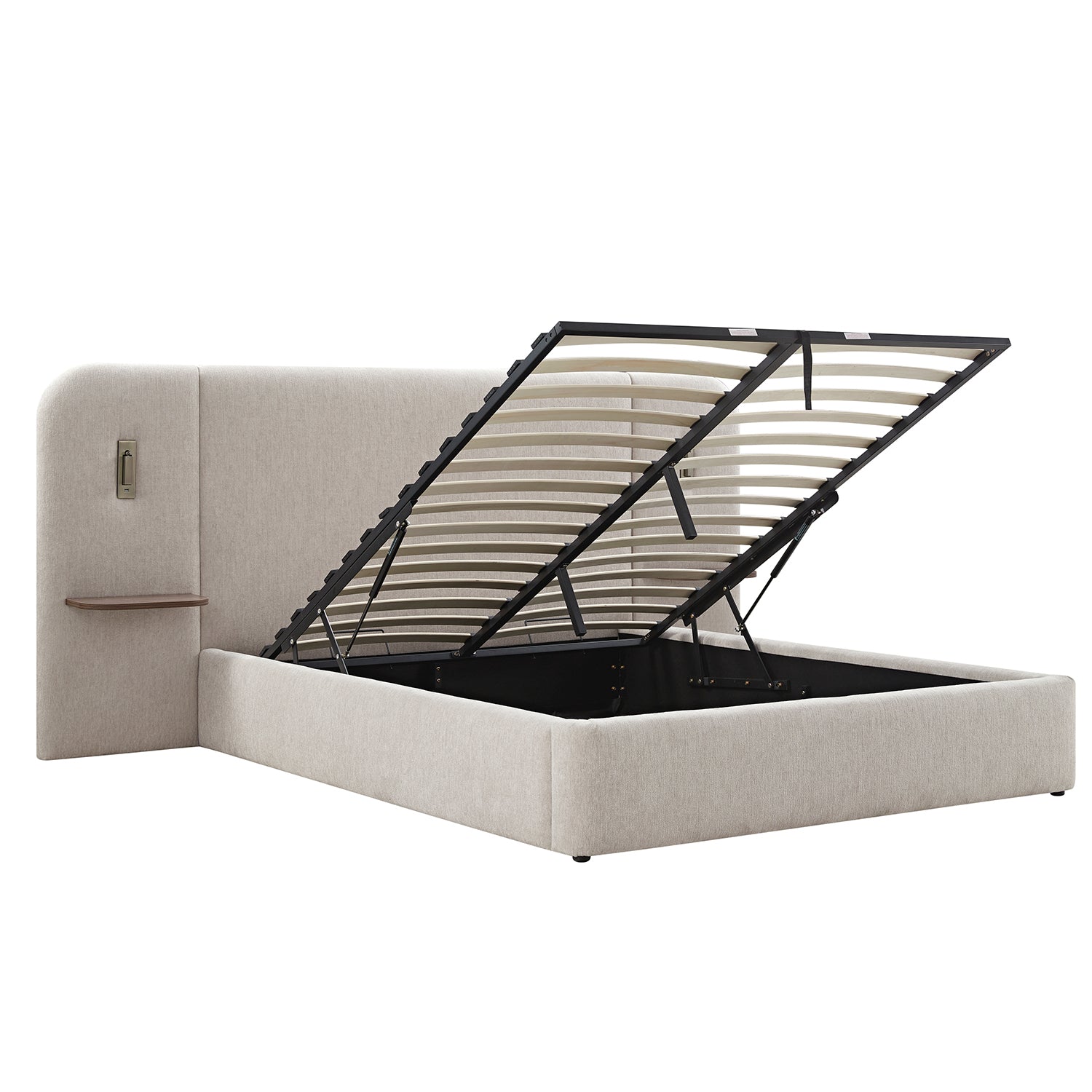 Della Extended Headboard Storage Bed, Soft Beige Chenille