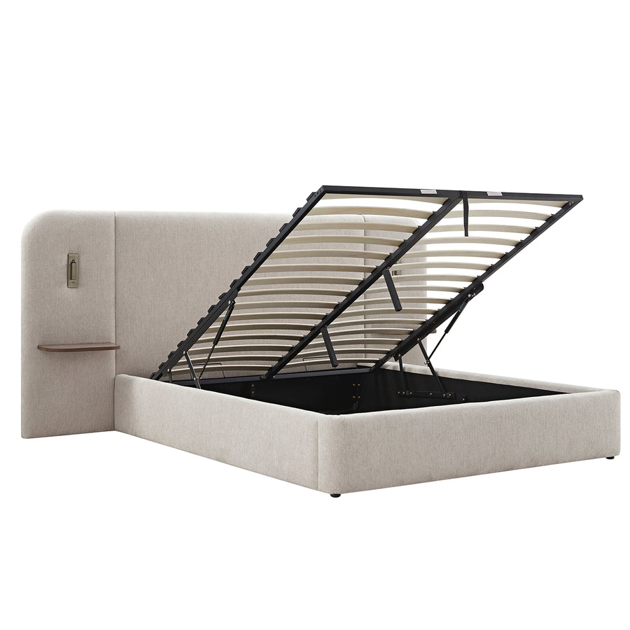 Della Extended Headboard Storage Bed, Soft Beige Chenille