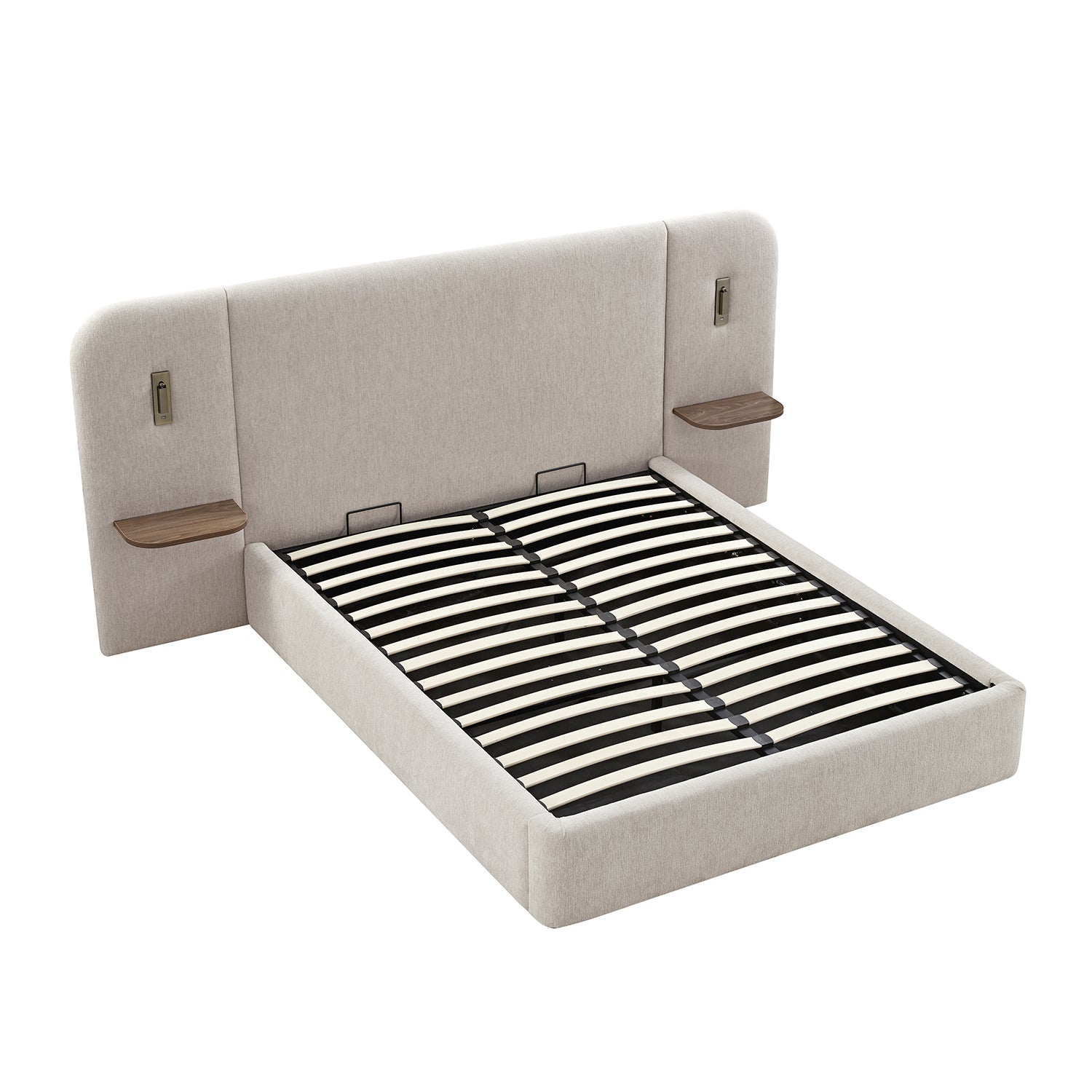 Della Extended Headboard Storage Bed, Soft Beige Chenille