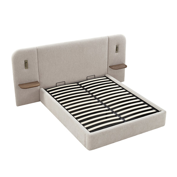 Della Extended Headboard Storage Bed, Soft Beige Chenille - daals