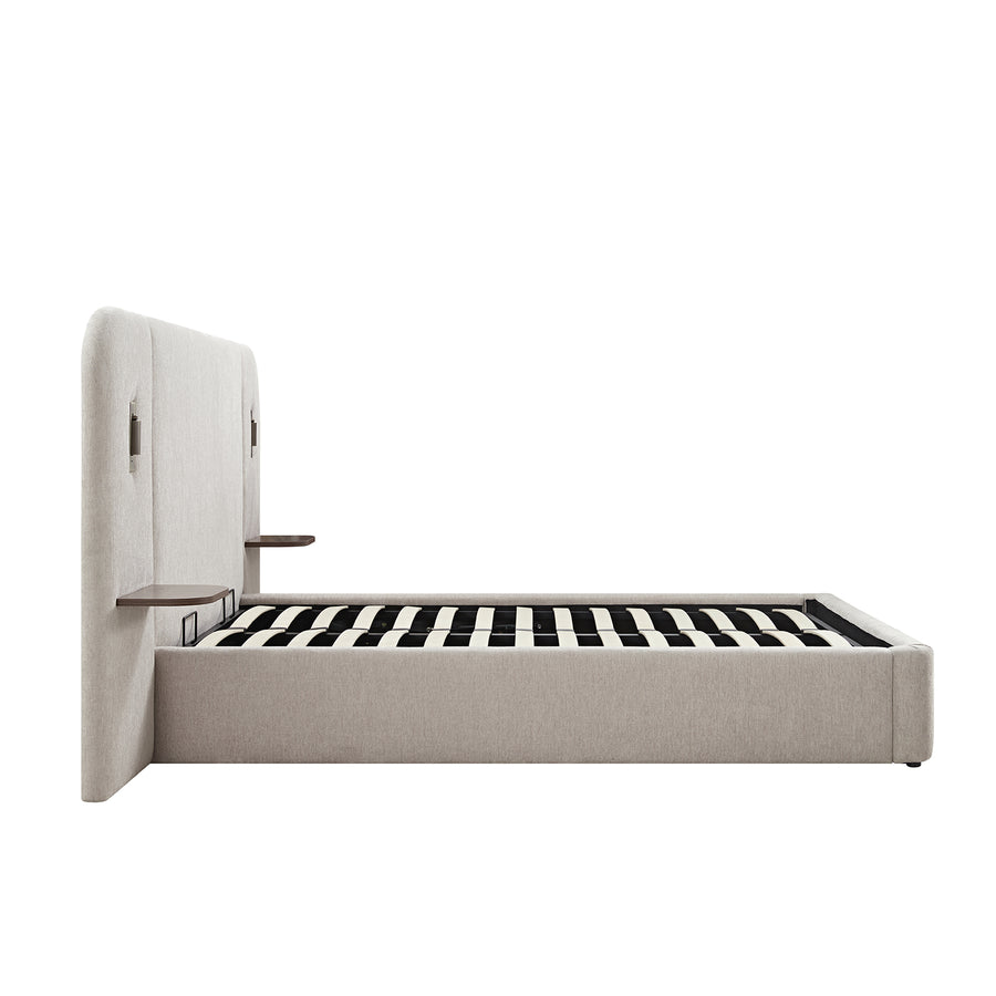 Della Extended Headboard Storage Bed, Soft Beige Chenille
