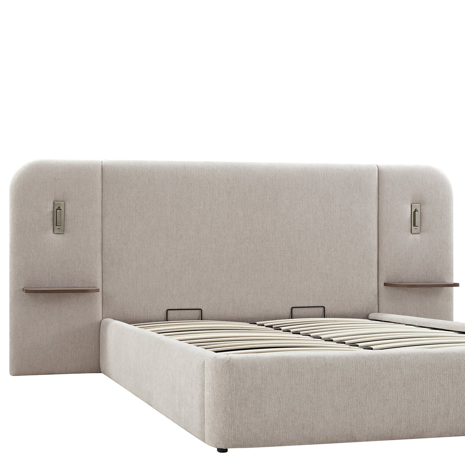 Della Extended Headboard Storage Bed, Soft Beige Chenille