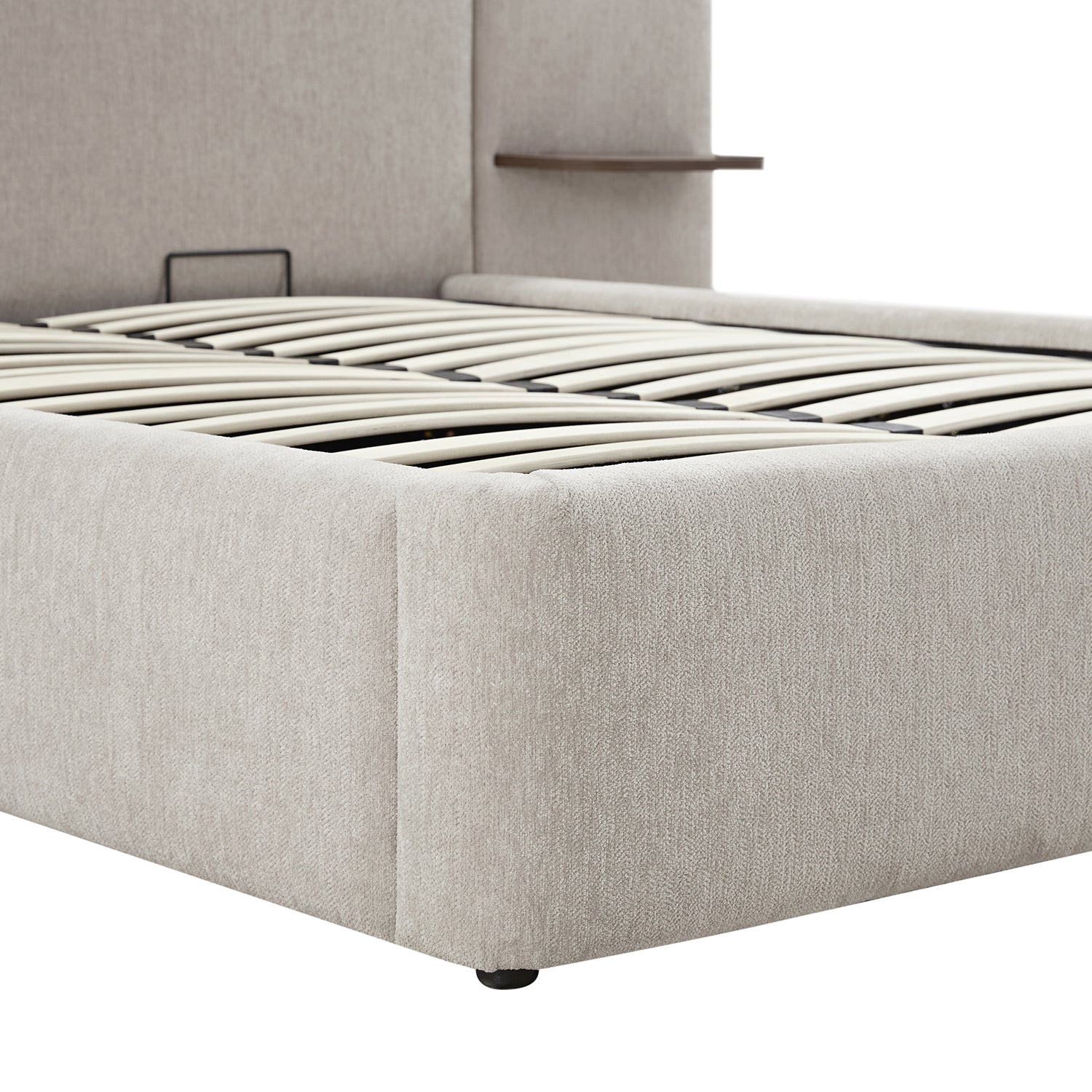 Della Extended Headboard Storage Bed, Soft Beige Chenille