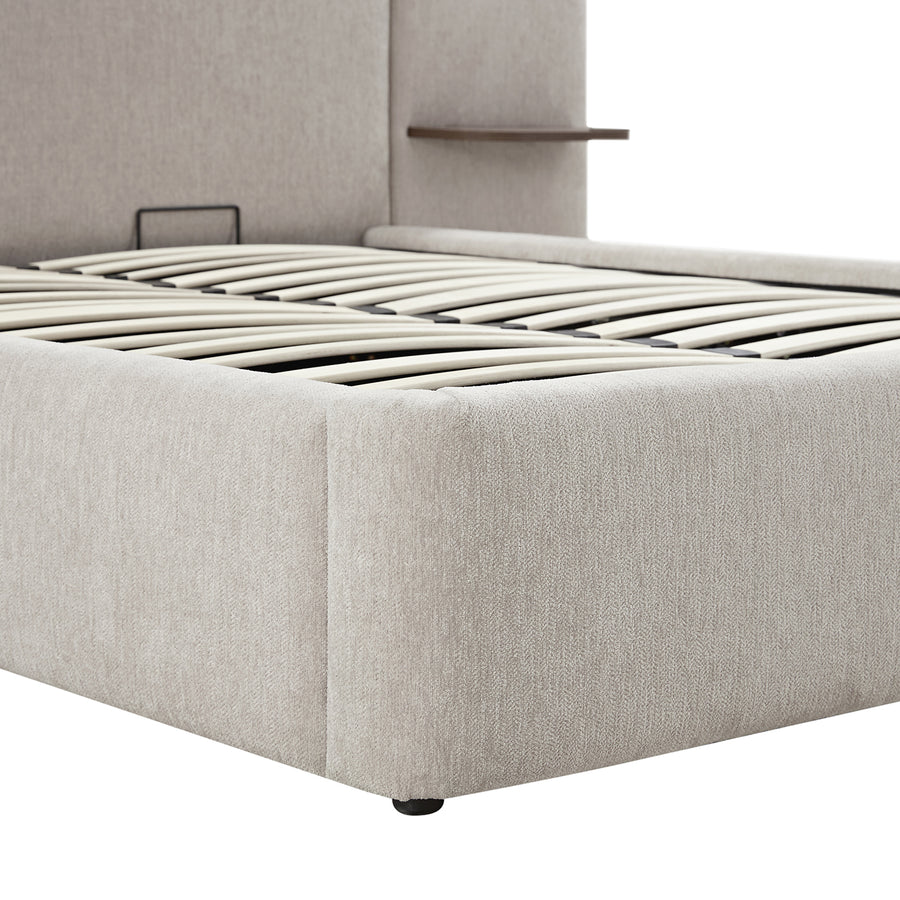 Della Extended Headboard Storage Bed, Soft Beige Chenille