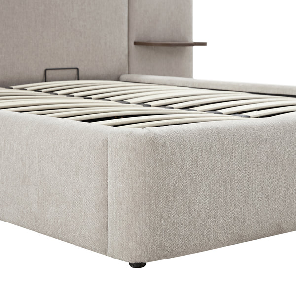 Della Extended Headboard Storage Bed, Soft Beige Chenille - daals