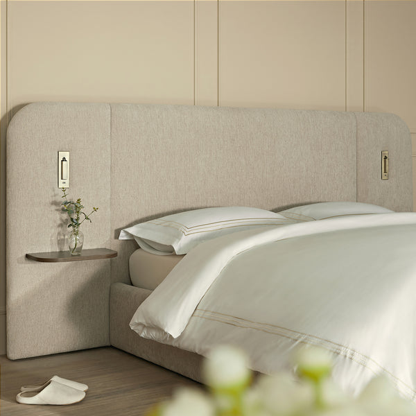 Della Extended Headboard Storage Bed, Soft Beige Chenille - daals