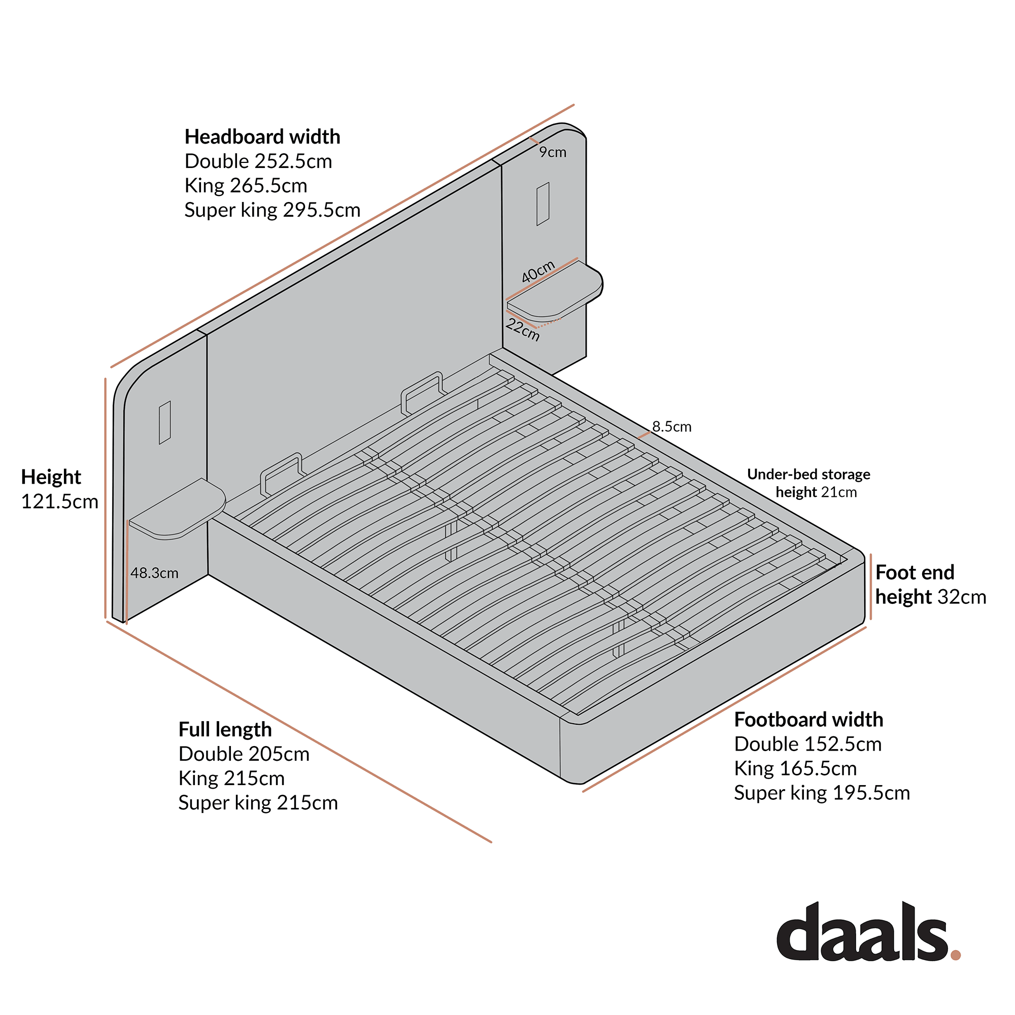 Della Extended Headboard Storage Bed, Burnt Brick Chenille