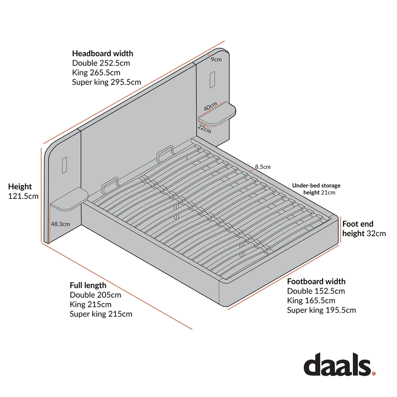 Della Extended Headboard Storage Bed, Burnt Brick Chenille - daals