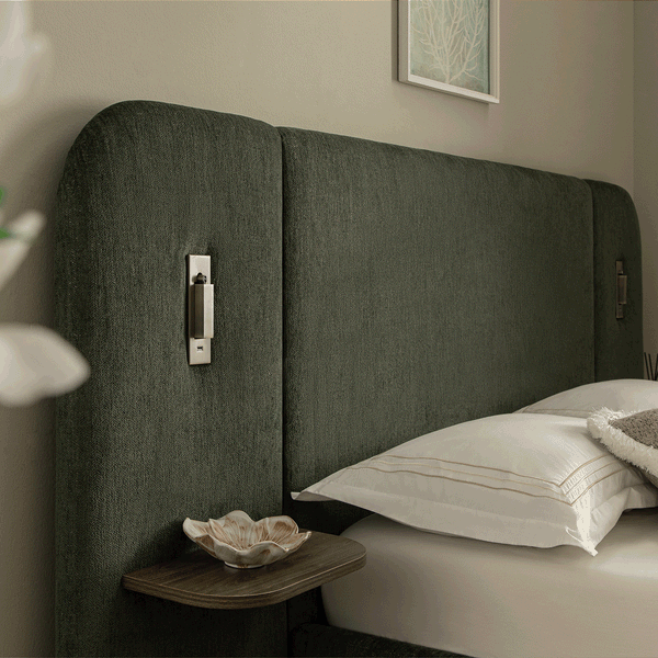 Della Extended Headboard Storage Bed, Moss Green Chenille - daals