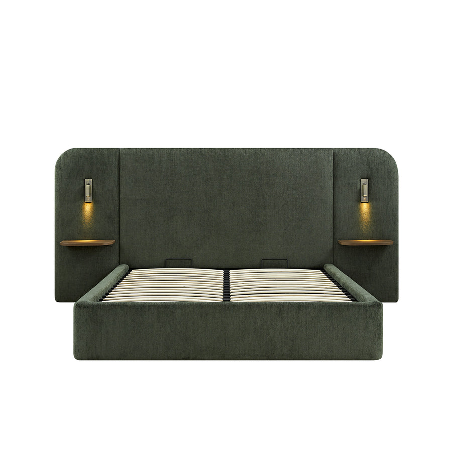 Della Extended Headboard Storage Bed, Moss Green Chenille
