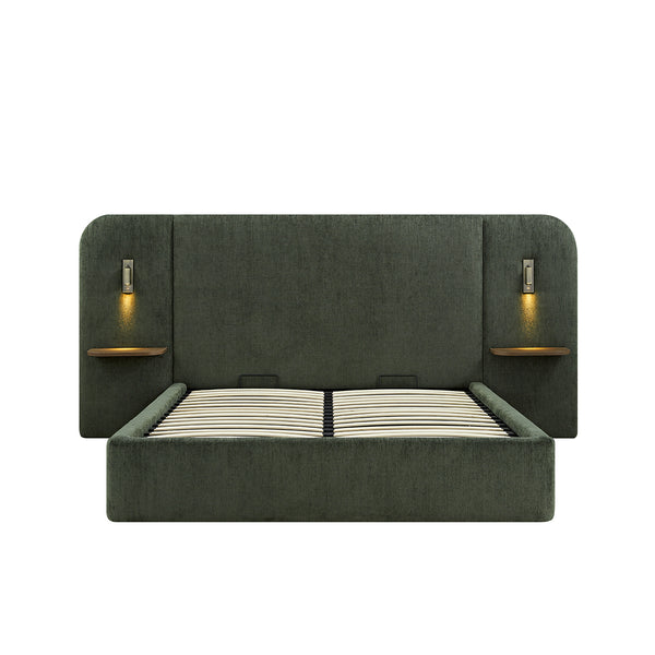 Della Extended Headboard Storage Bed, Moss Green Chenille - daals