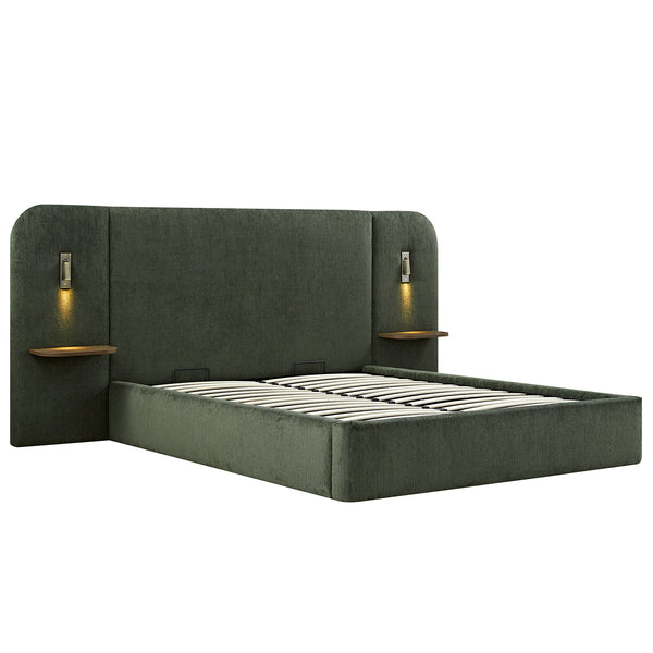 Della Extended Headboard Storage Bed, Moss Green Chenille - daals