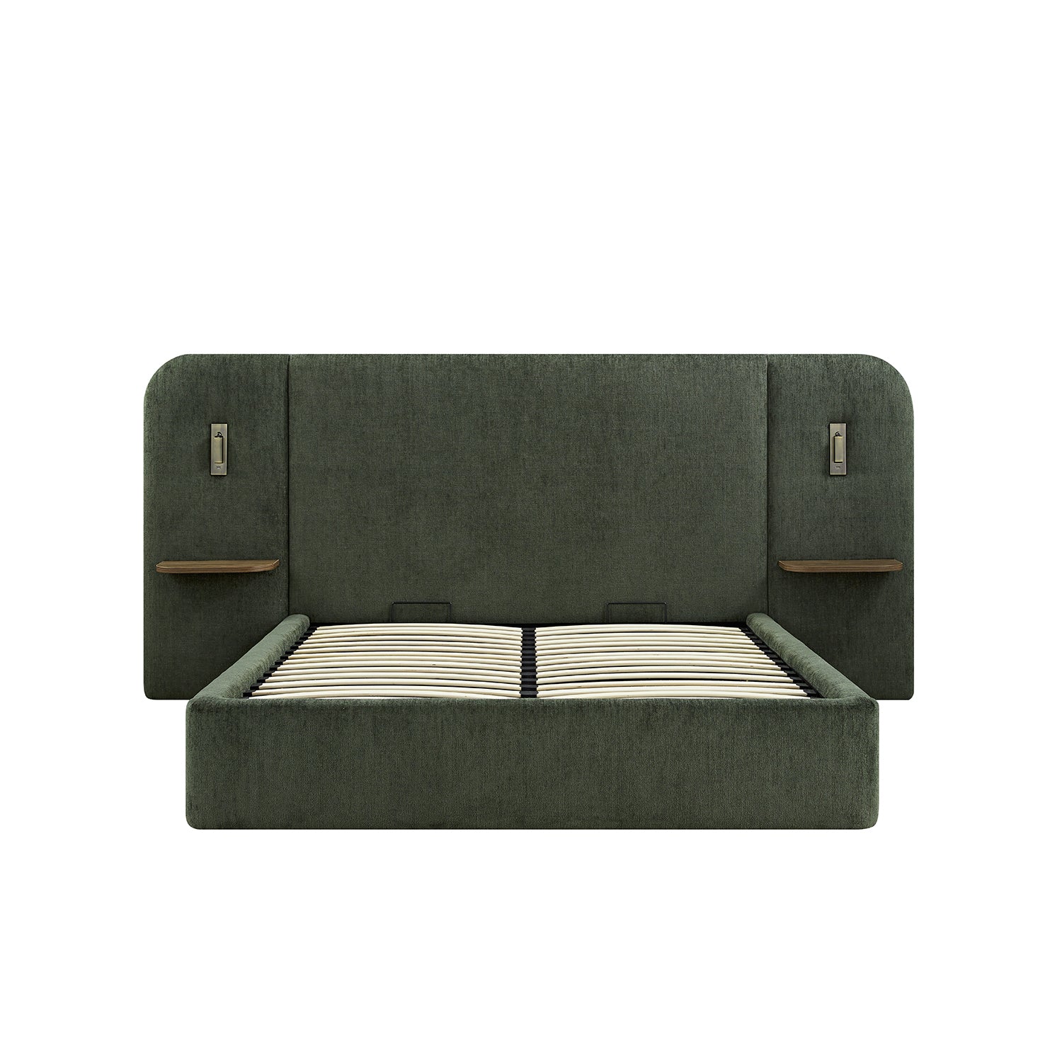Della Extended Headboard Storage Bed, Moss Green Chenille