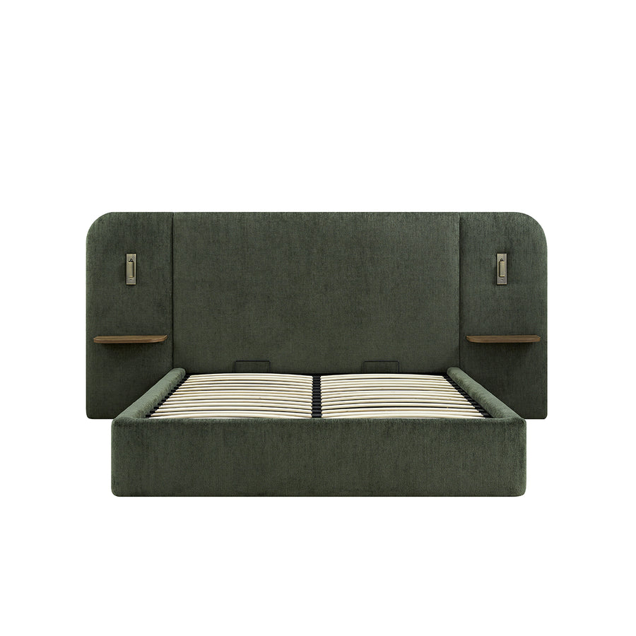 Della Extended Headboard Storage Bed, Moss Green Chenille