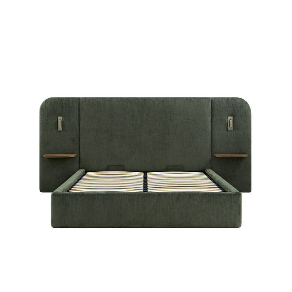 Della Extended Headboard Storage Bed, Moss Green Chenille - daals