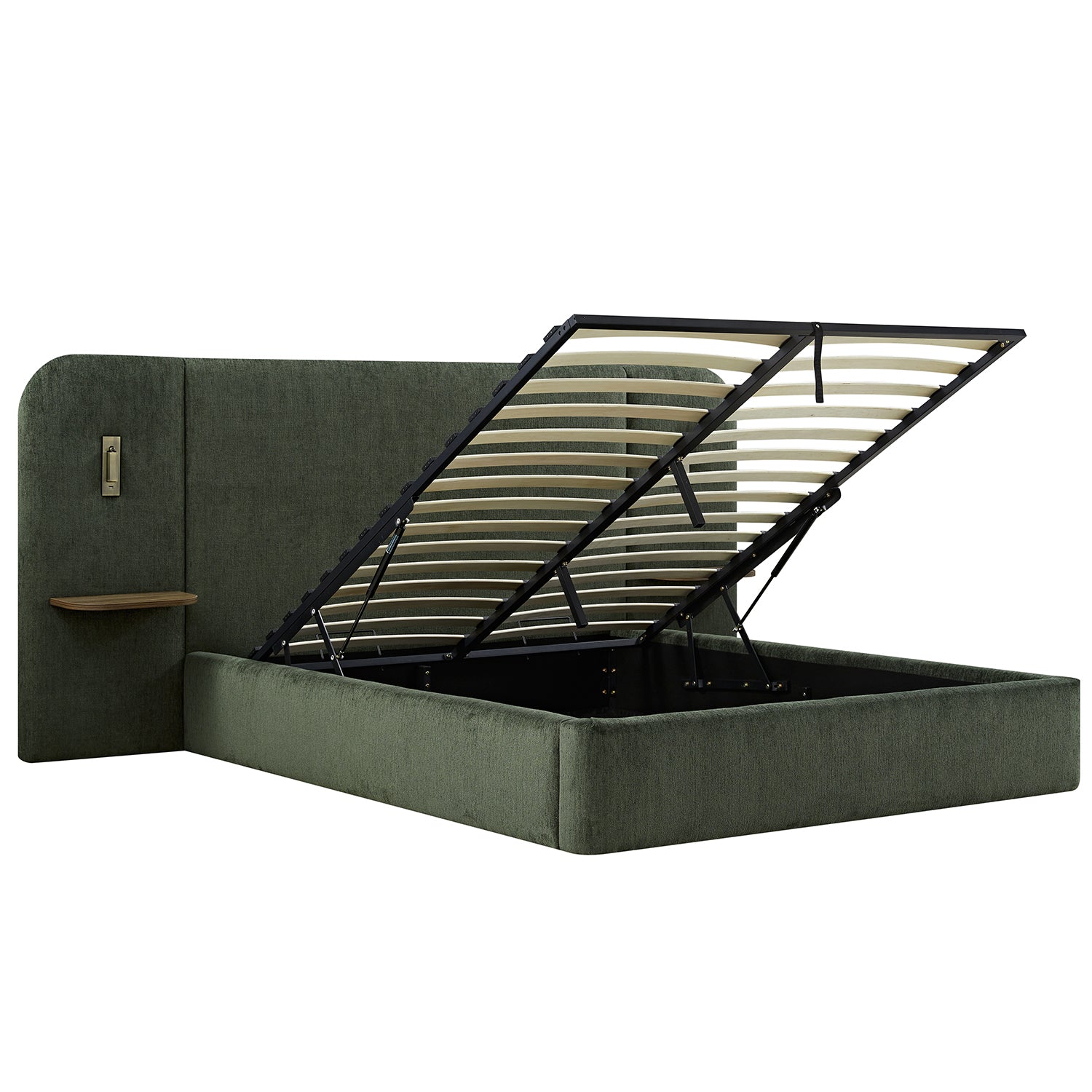 Della Extended Headboard Storage Bed, Moss Green Chenille