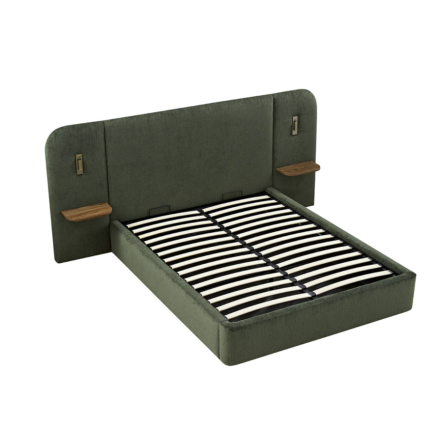 Della Extended Headboard Storage Bed, Moss Green Chenille