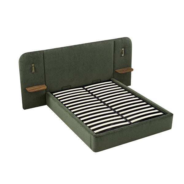 Della Extended Headboard Storage Bed, Moss Green Chenille - daals