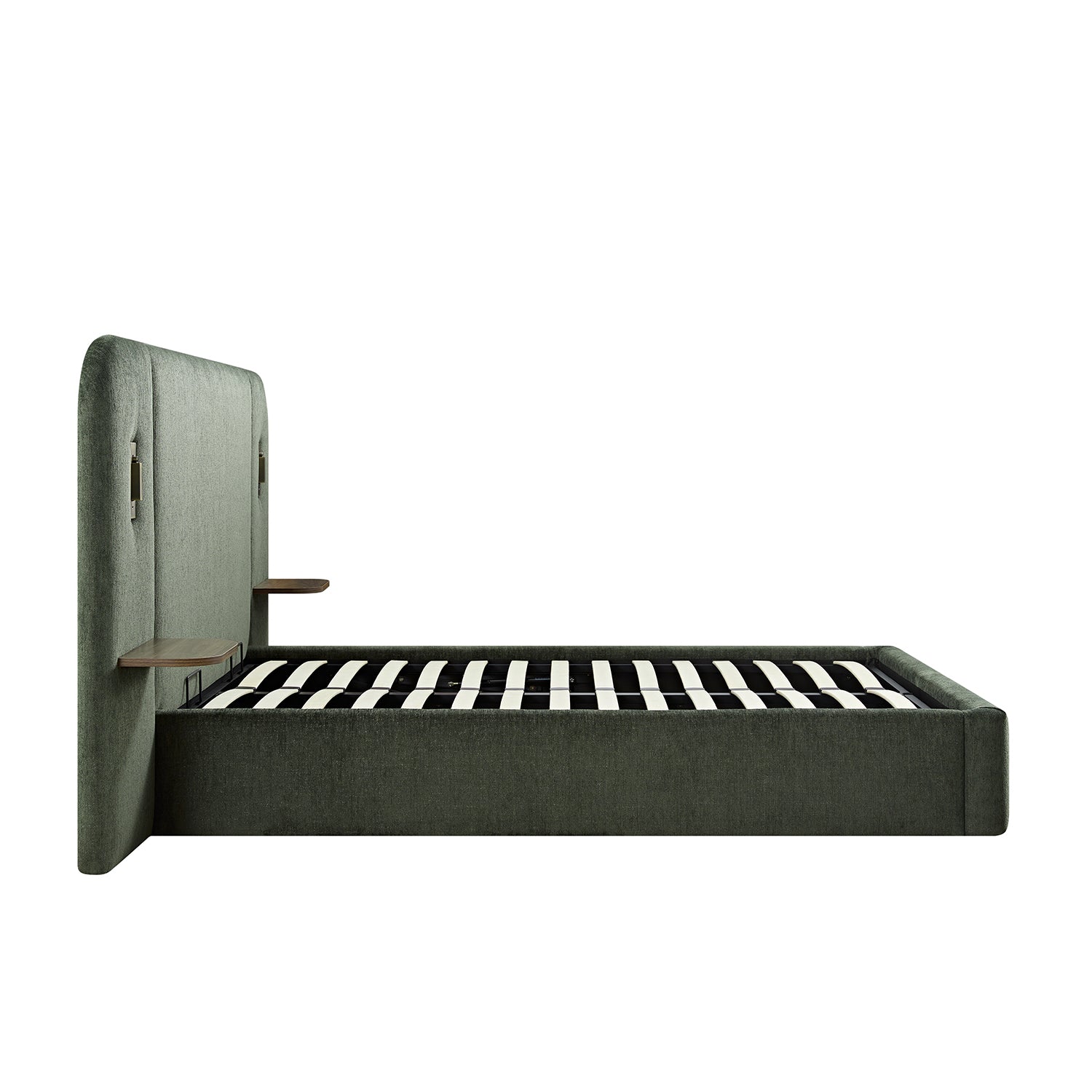 Della Extended Headboard Storage Bed, Moss Green Chenille