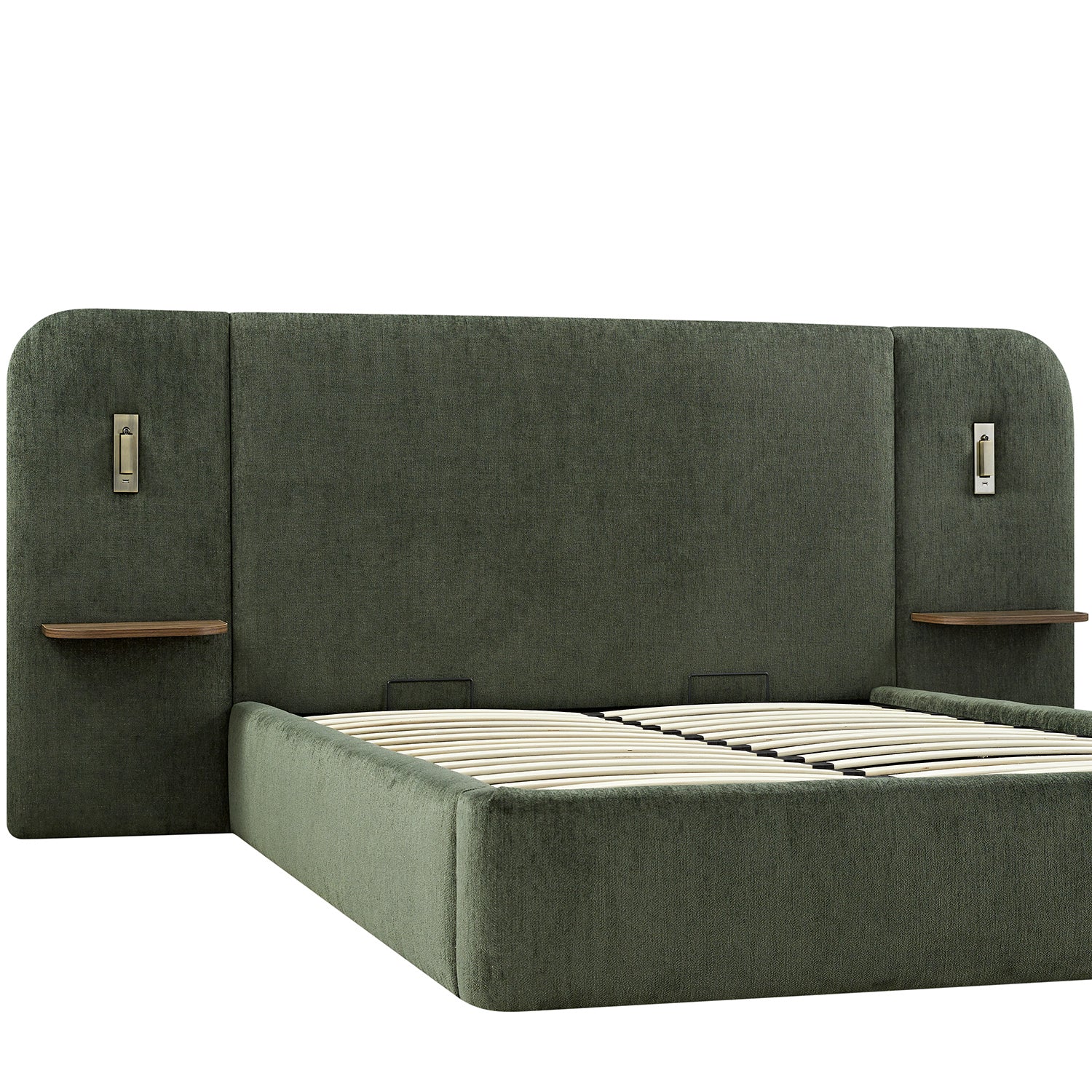 Della Extended Headboard Storage Bed, Moss Green Chenille