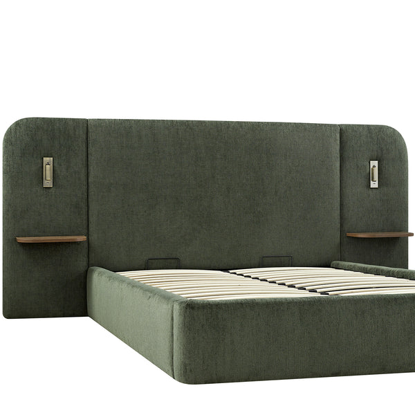Della Extended Headboard Storage Bed, Moss Green Chenille - daals