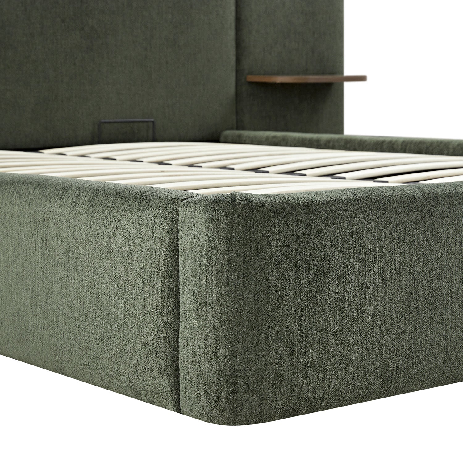 Della Extended Headboard Storage Bed, Moss Green Chenille