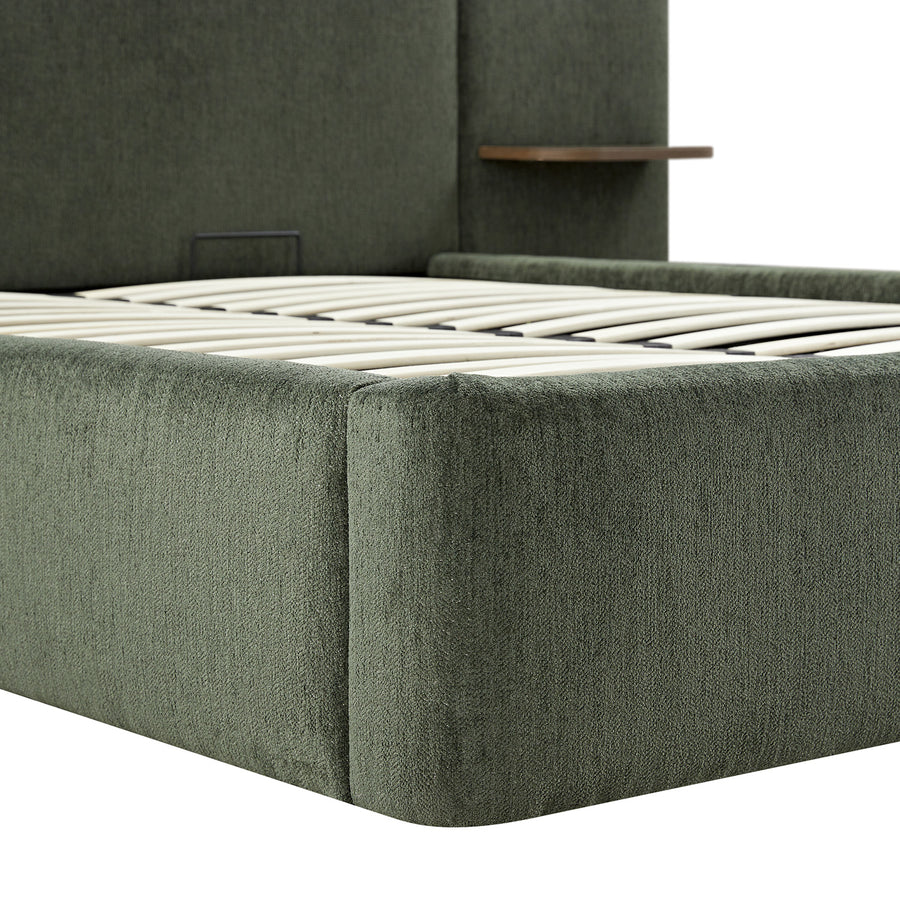 Della Extended Headboard Storage Bed, Moss Green Chenille