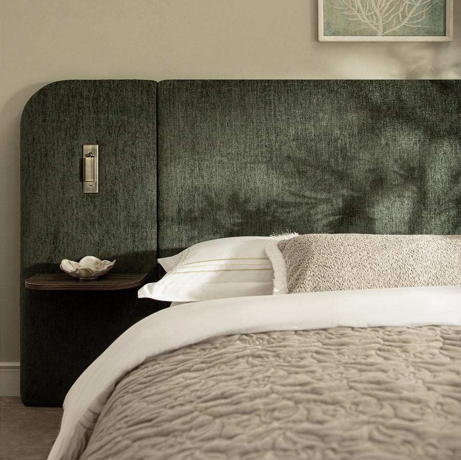 Della Extended Headboard Storage Bed, Moss Green Chenille